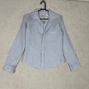 Frank‎ and Eileen Barry Shirt Light Blue Stripe Linen Button Down Womens XS
